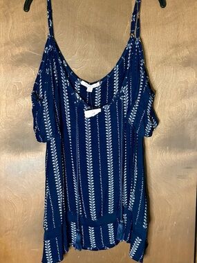 Extra Touch Navy and White Striped Cold-Shoulder Cami